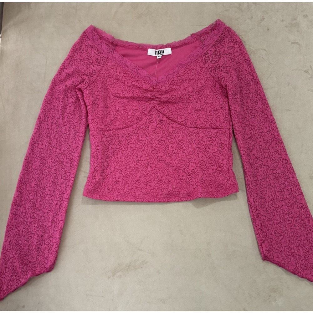 NWT Steve Madden Lace Top Womens Large Carmine Rose Pink Bell Sleeve